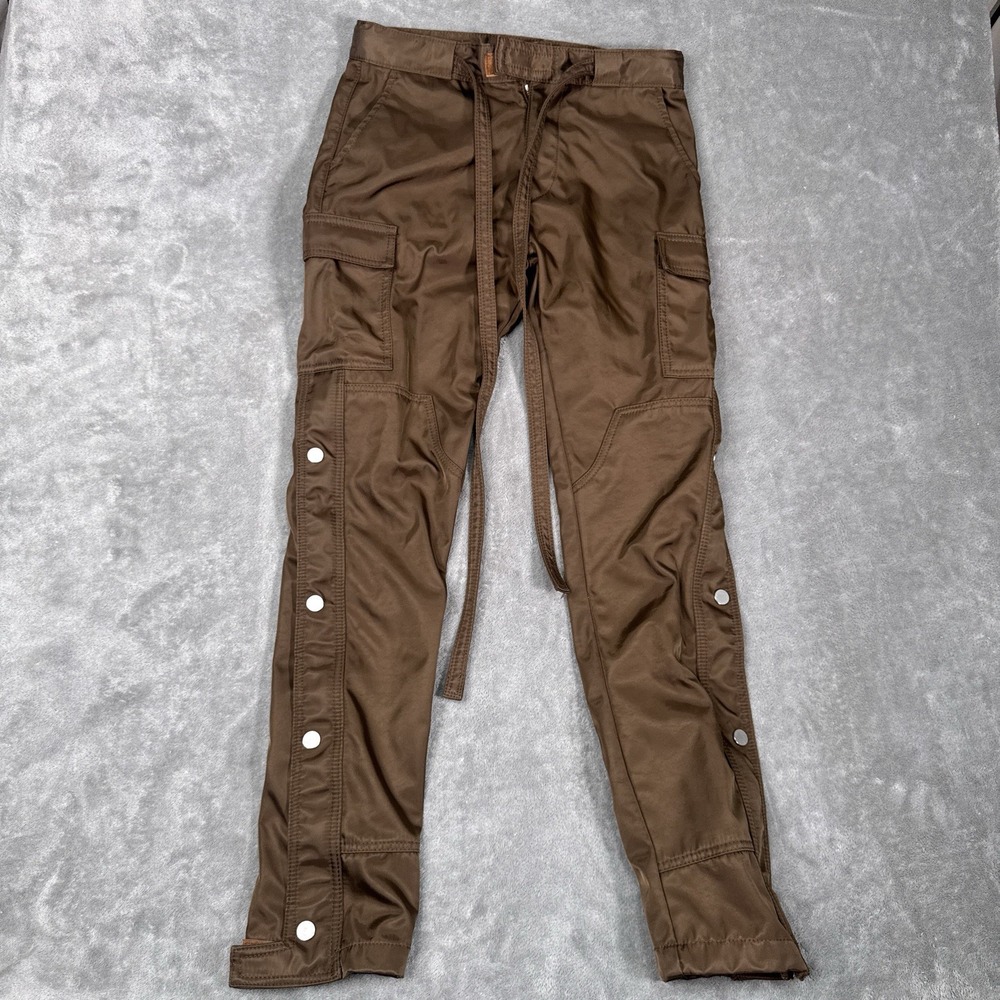 MNML Snap Zipper Cargo Pants Mens 28 Brown Nylon Streetwear Belted Casual